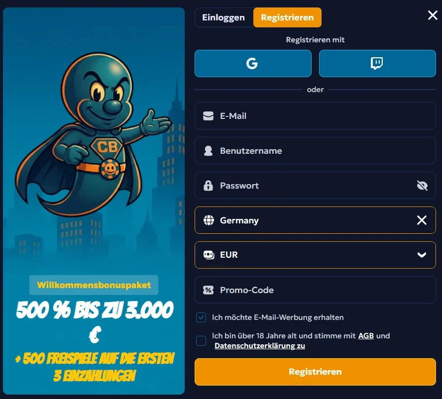 Casper Bets Casino Registrierung